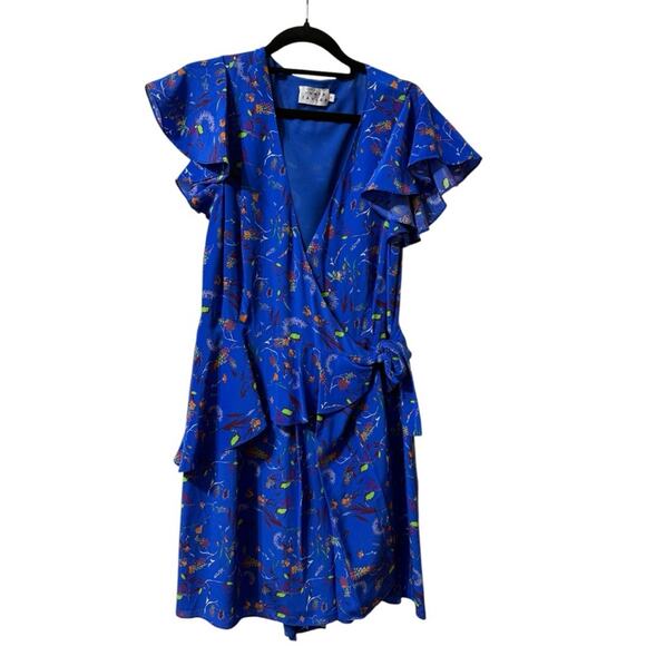 Tanya Taylor Blue Floral Short Sleeve Silk Dress Size 4 - Picture 4 of 6